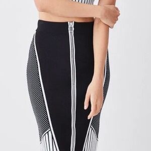 Karen Millen Mono Sporty Jacquard Knitted Midi Pencil Skirt, Size S